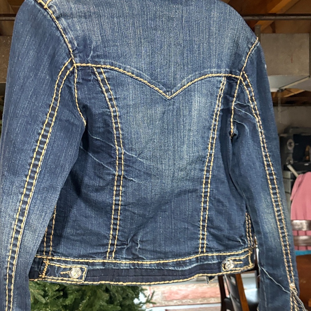 Dark Blue Denim Jacket with Contrast Stitching - Picture 4 of 5